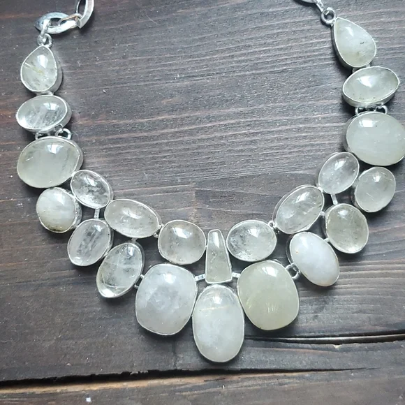 New Oversized Golden Rutile 925 Silver Statement Necklace. - Picture 10 of 16